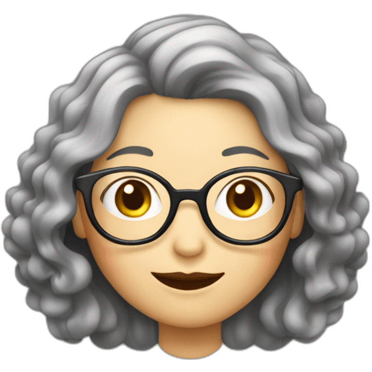 Chinese senior lady with wavy long hair wear  glasses show thank you signs emoji