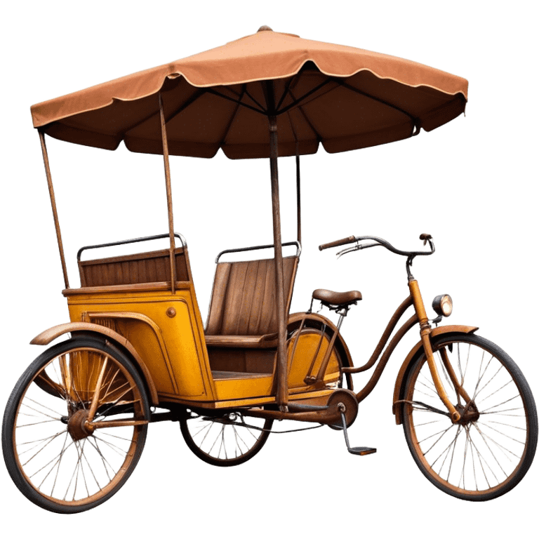 ​Cinematic Realistic Tricycle Rickshaw, depicted as a vintage manually operated vehicle featuring two front wheels and a single rear wheel, rendered with detailed rustic textures, vibrant colors, and dynamic urban lighting that captures its unique design and cultural charm, emoji