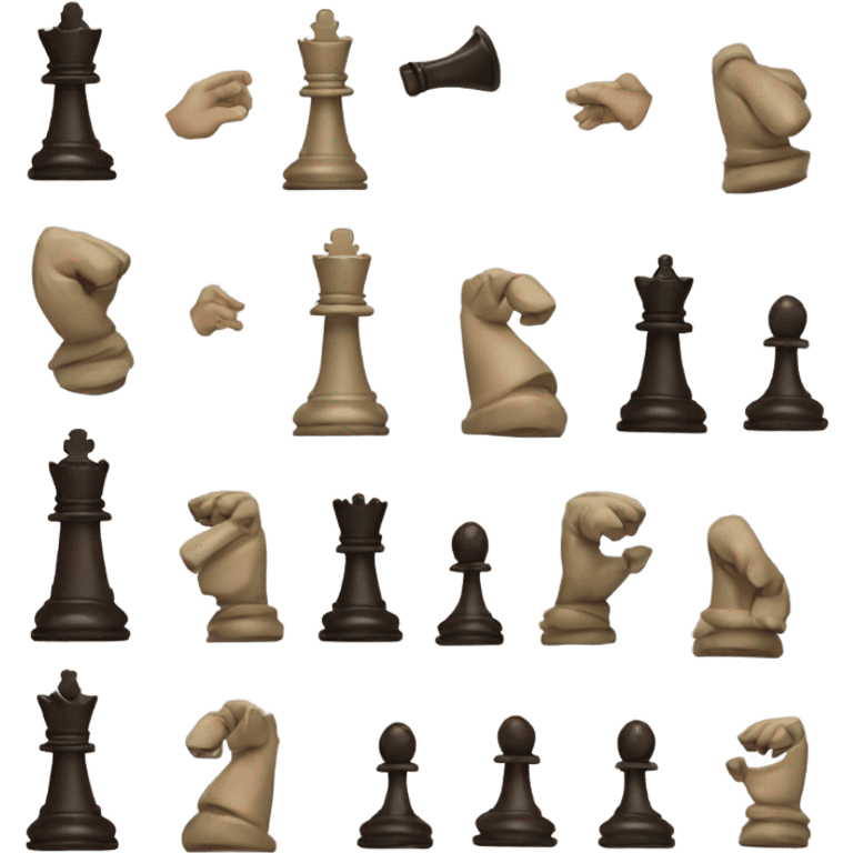 Chess pieces with human arms  fist fighting  emoji