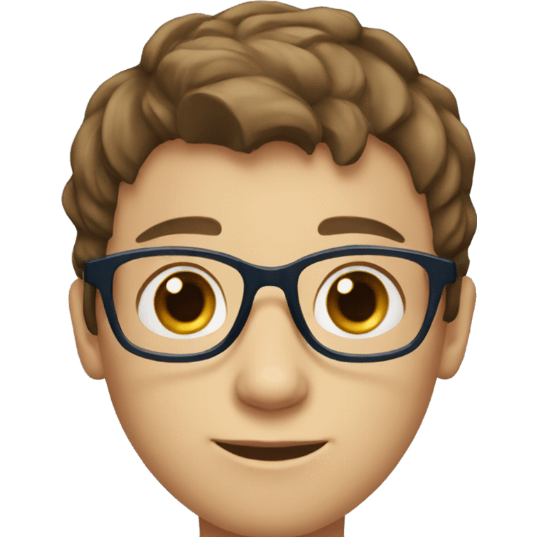 Young boy with short brown hair, Blue eyes and glasses emoji