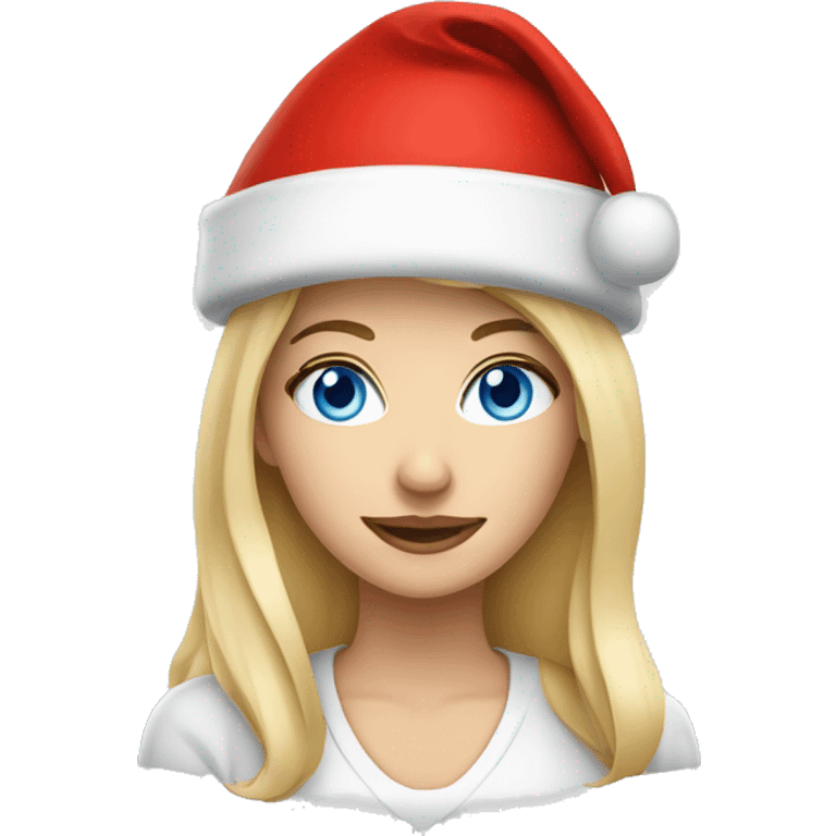 Beautiful blonde blue eyed woman wearing red santa hat emoji