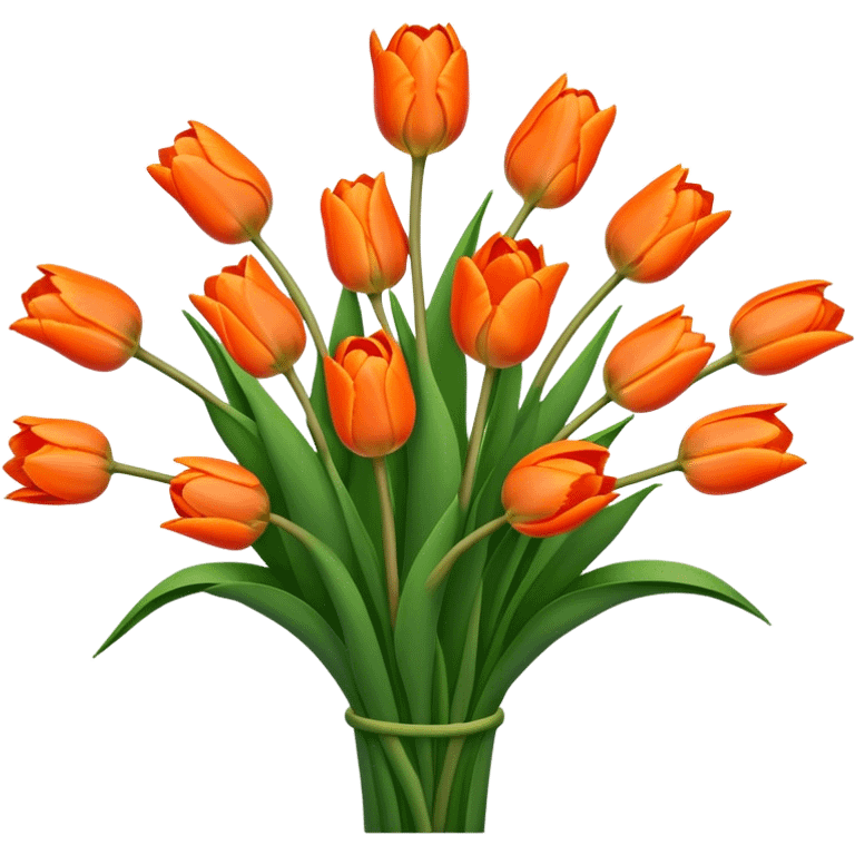 big bouquet Orange Tulip, luxuriant, stem, leaf emoji