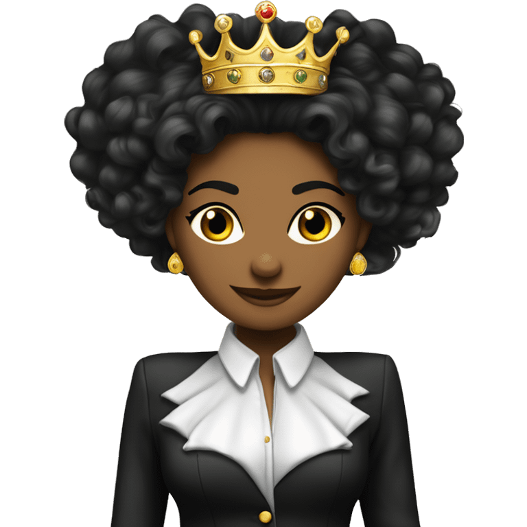 Una leon hembra con pantallas y collar de mujer alegre y elegante de pelo negro con corona de brillo de Reyna  emoji