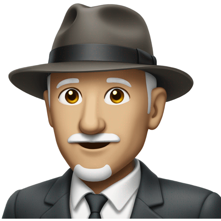 Old bald man with short mustache in suit with fedora  emoji