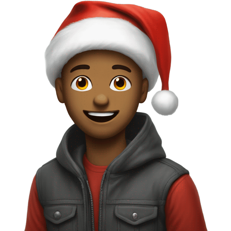 funny boy portrait meme with Santa hat emoji