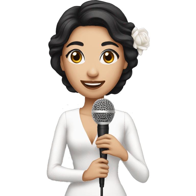 wedding host woman with microphone and black hair white skin emoji