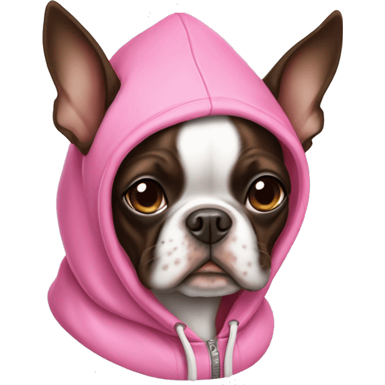 Brown Boston terrier wearing pink hoodie  emoji