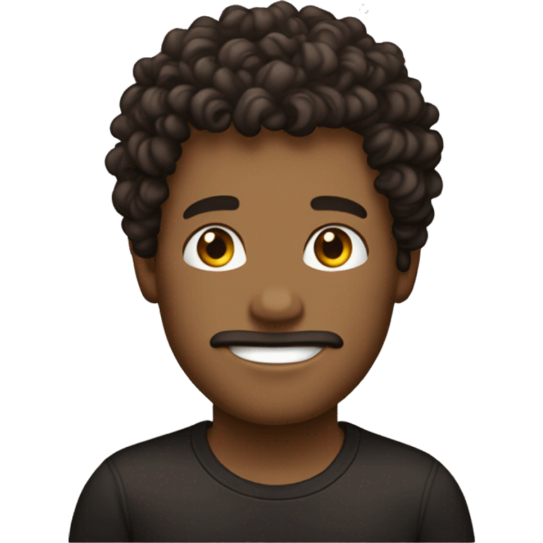 curly head tan guy shirt hair dark brown, black shirt emoji