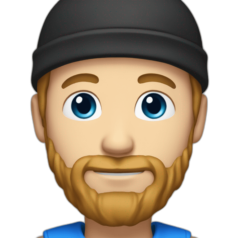 Guy with light brown hair, beard and blue eyes and a black bonnet emoji