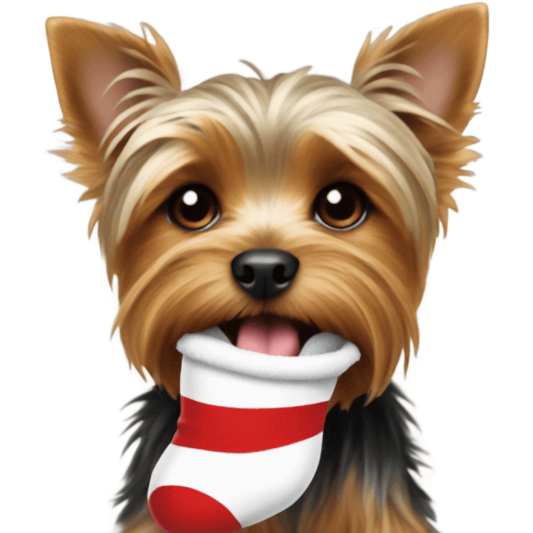 Yorkie with a sock in its mouth emoji