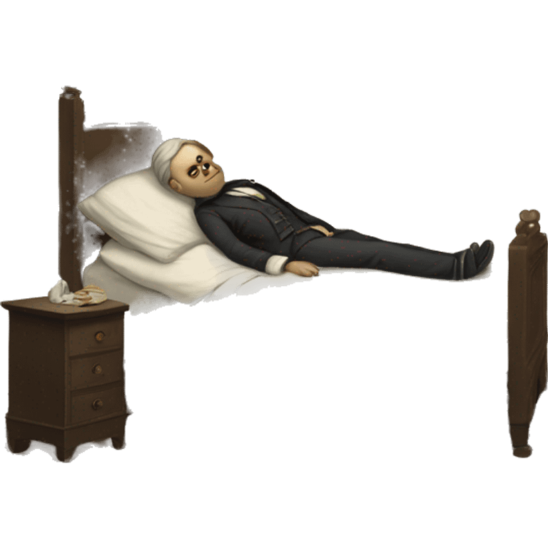 A sick man on a bed in 1870 emoji