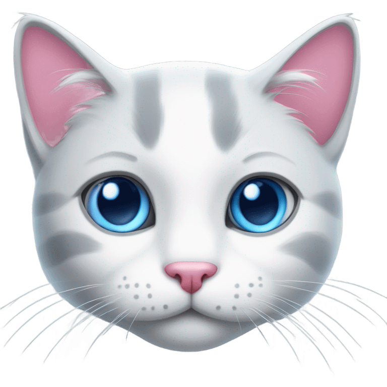 grey white cat with blue eyes and a pink nose emoji