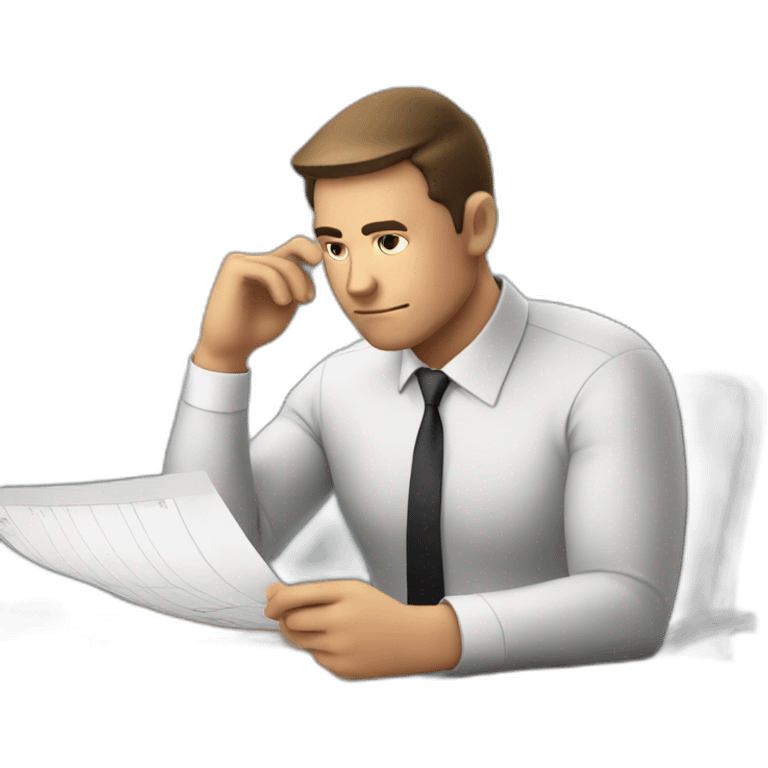 pensive business man checking balance sheets emoji