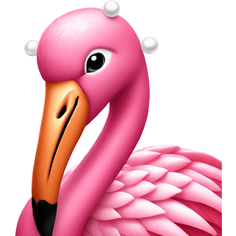 flamingo wearing pearls and doing their makeup emoji