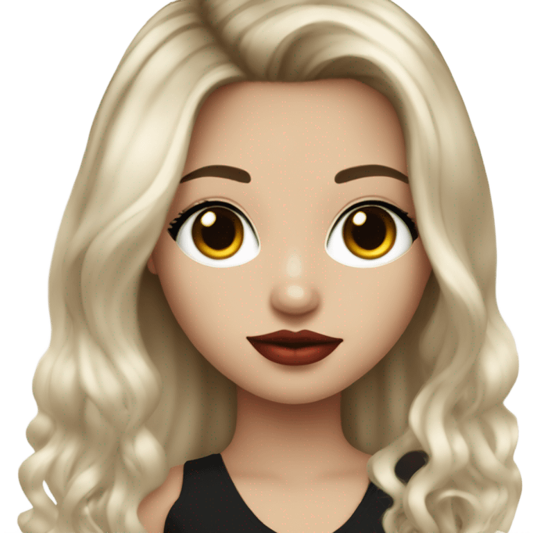 girl with white skin and balayage straight hair , black black eyes with eyelashes, red lips,  emoji