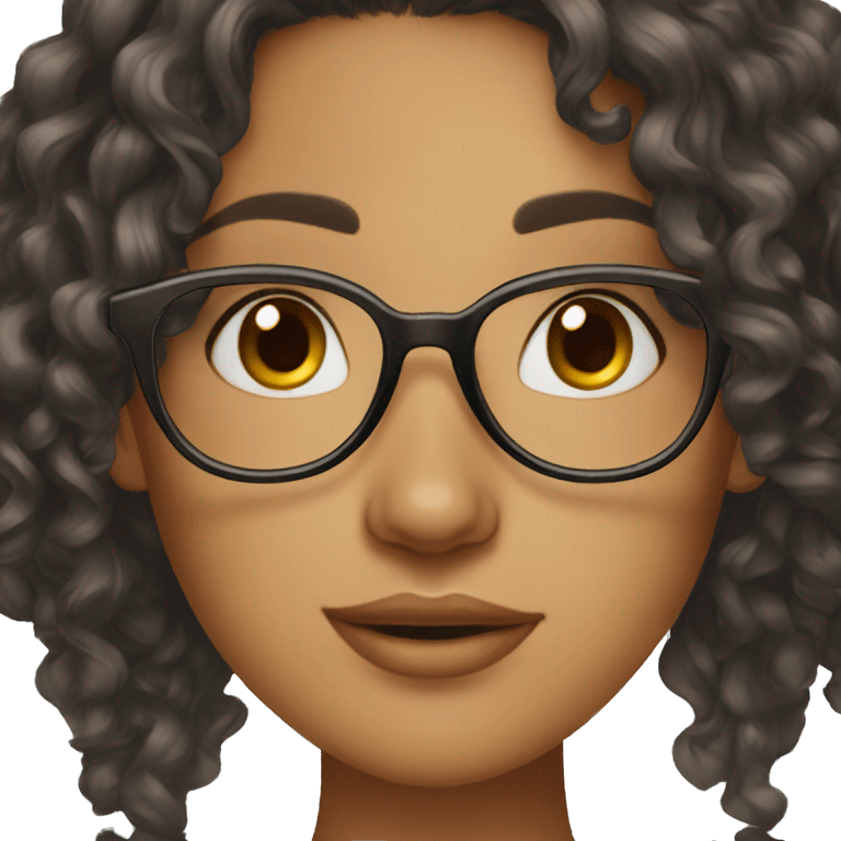 girl, big nose, long curly black hair, earrings, dark brown eyes, tan skin, freckles, glasses, glamour emoji