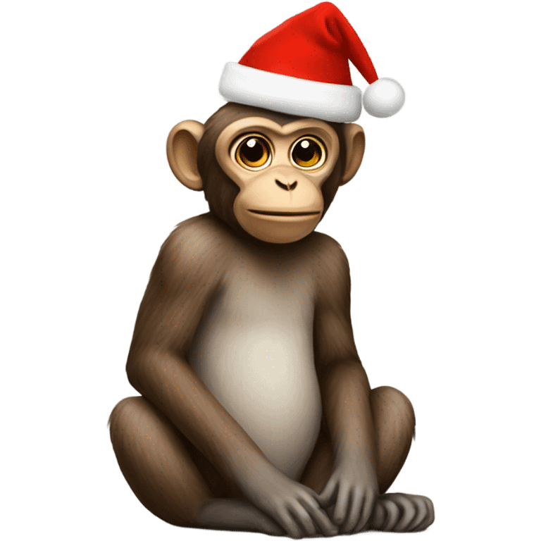 Sitting monkey wearing a Christmas hat  emoji