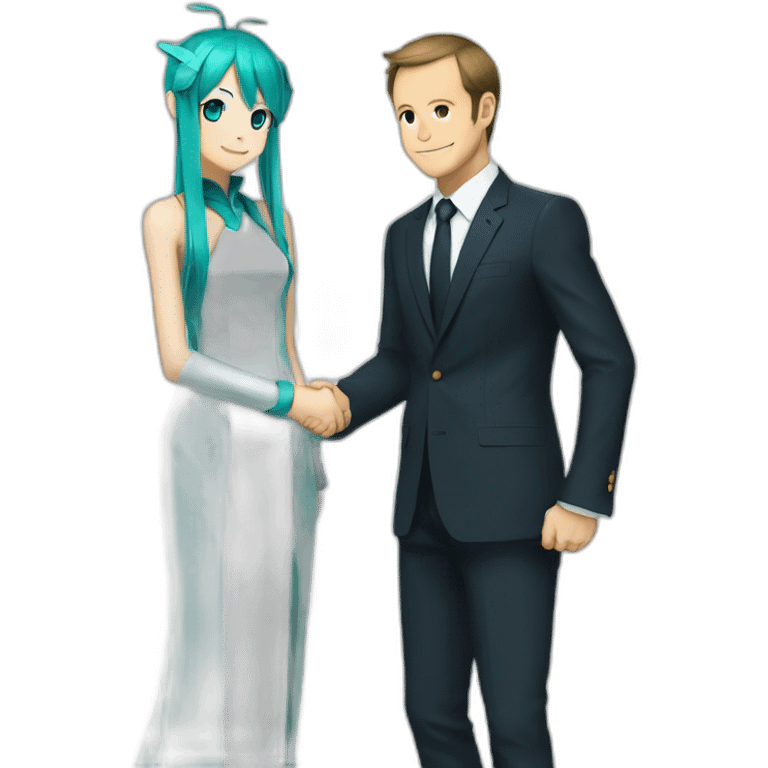 Hatsune miku shaking hands with macron emoji