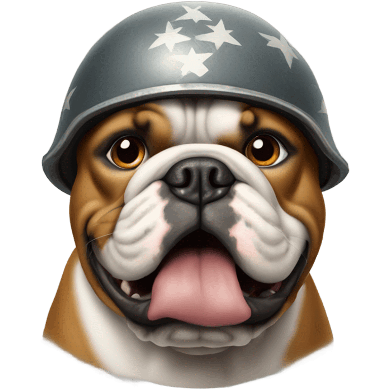 Bulldog wearing ww2 ears helmet emoji