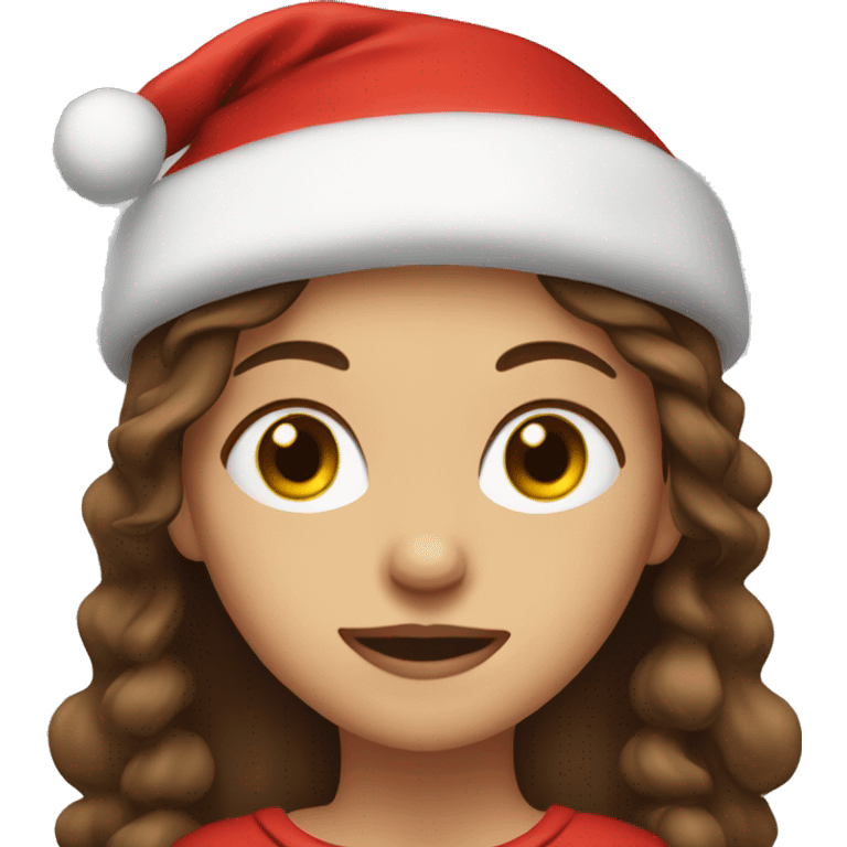 brown haired girl portrait wearing a Santa hat emoji