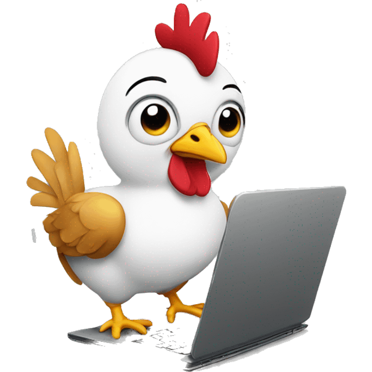 cute programmer chicken with a laptop emoji