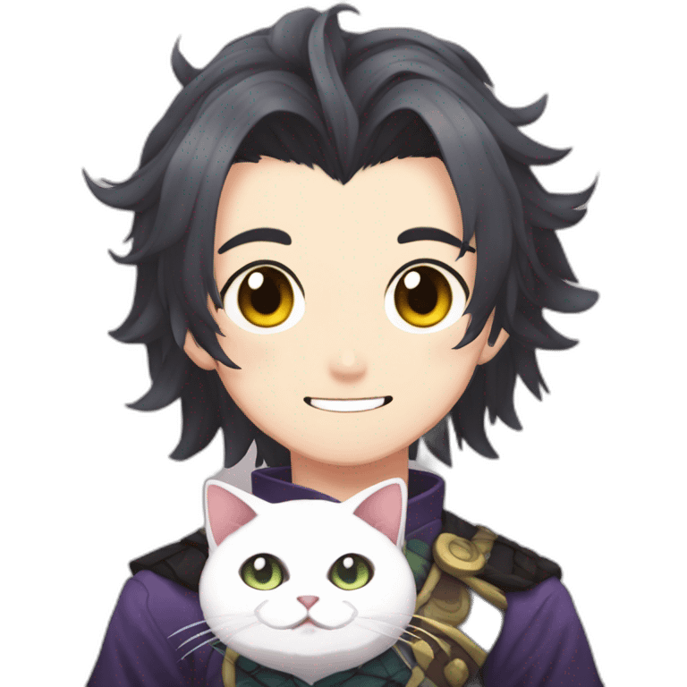 Gato gris, tanjiro demon slayer a rayas emoji