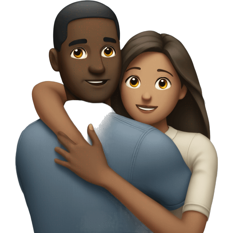 Black man hugging brunette woman emoji