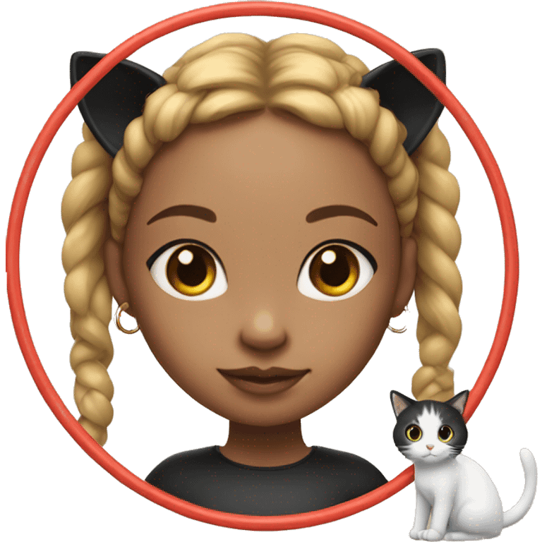 girl with hoop earrings and hula hoop with white and black cat emoji