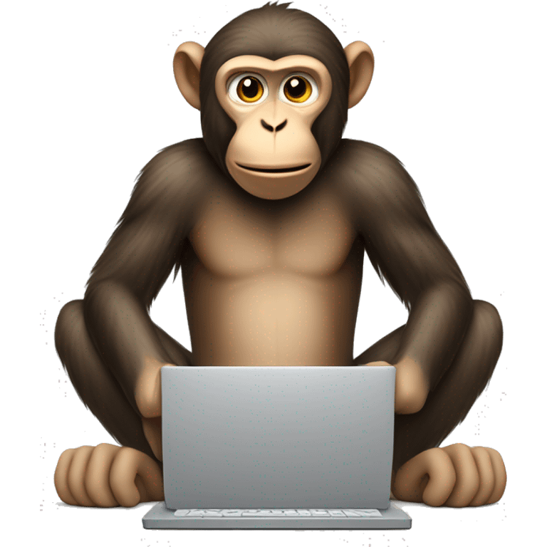 Funny monkey works at the computer. emoji