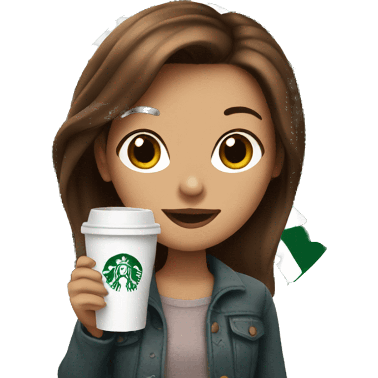 Girl with brown hair holding starbucks coffee emoji