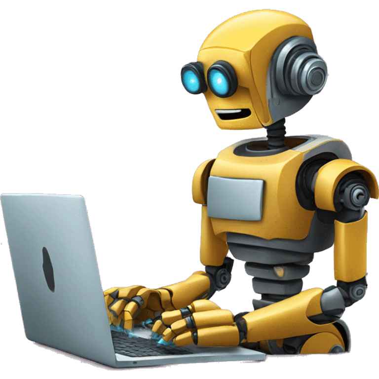 robot sitting in front of a laptop writing some sourcecode emoji