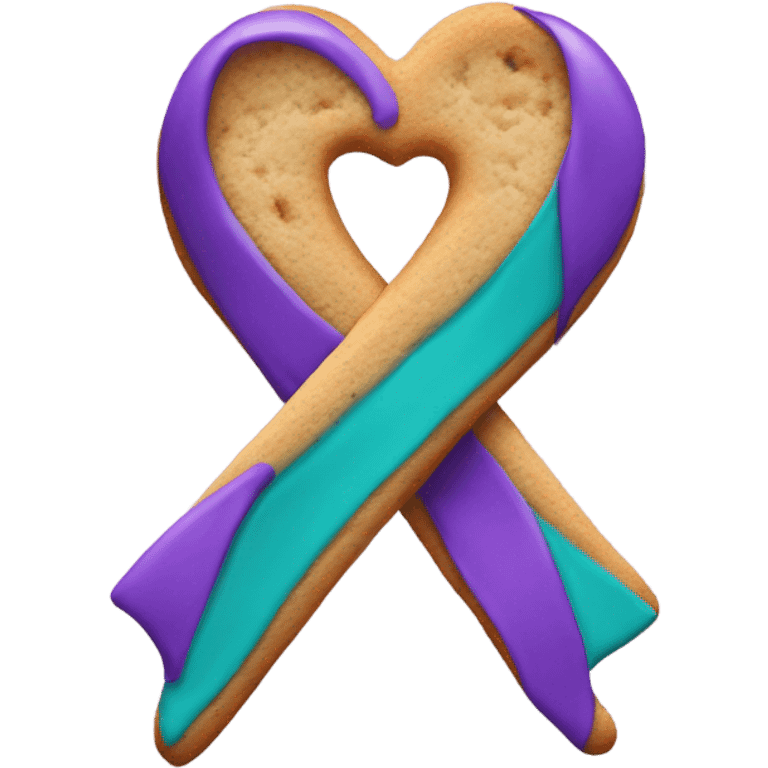 Purple teal Suicide awareness ribbon, heart cookie emoji