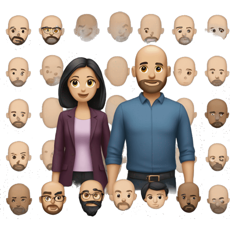 Bald man with beard and dark hair woman emoji