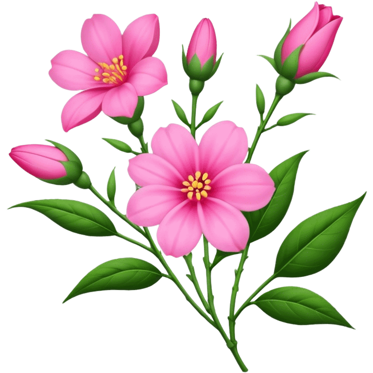 big bouquet pink Balsamina flower stem, leaf emoji