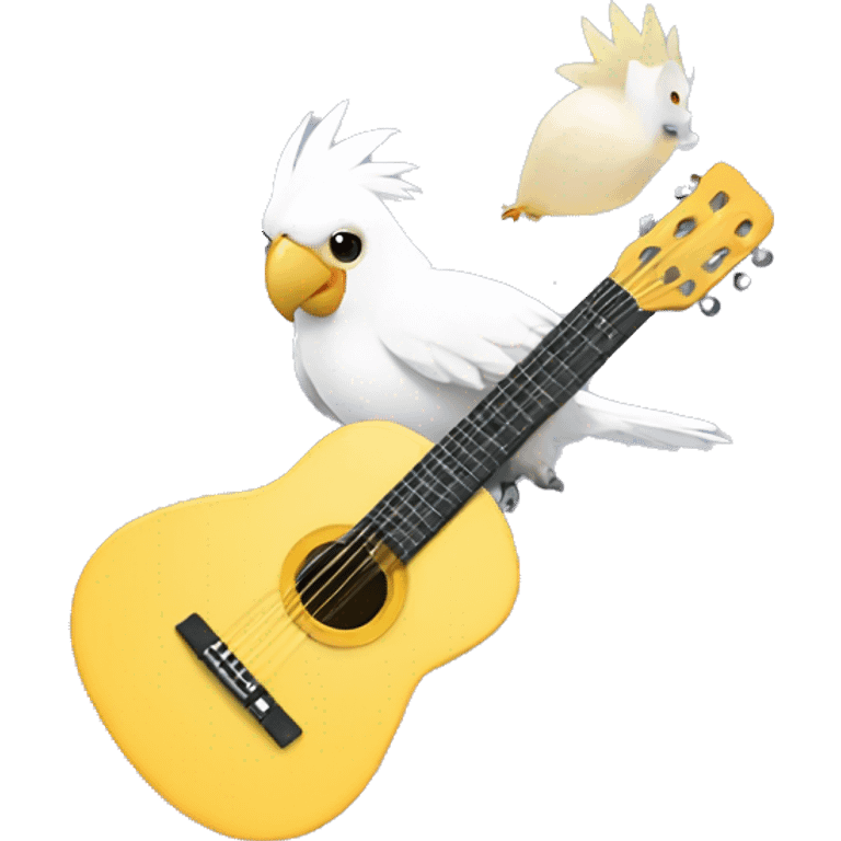 White cockatiel playing guitar emoji