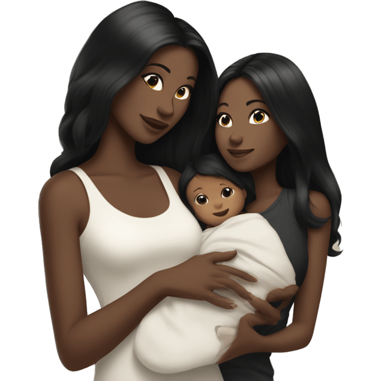 Pretty mom with blacky hair and white skin holding baby boy tall black hair with white skin  emoji