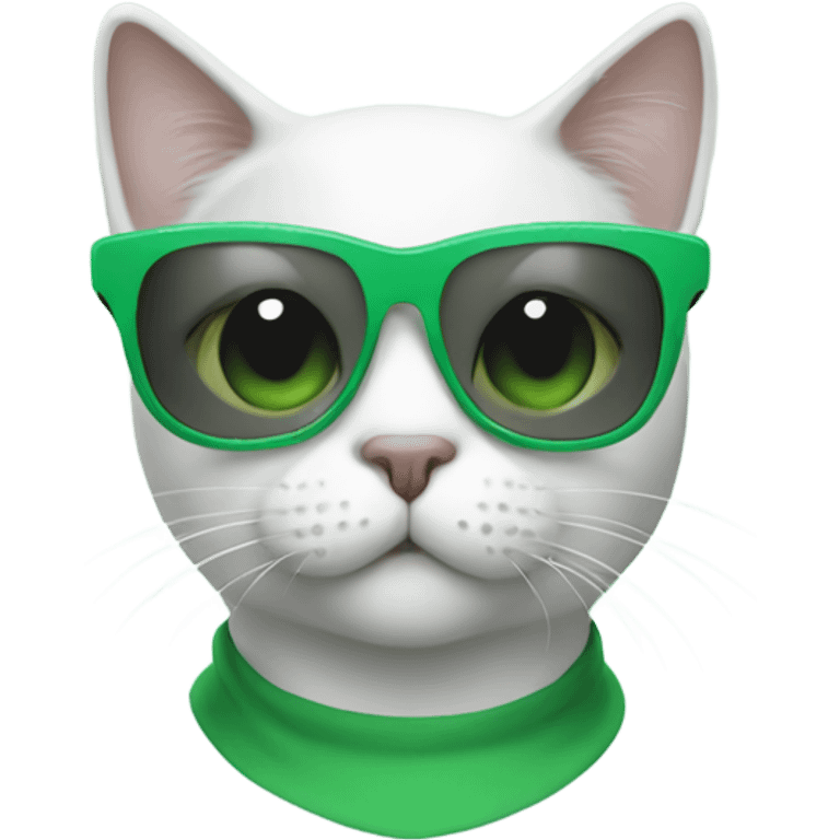 white with grey spot Cat with green sunglasses emoji