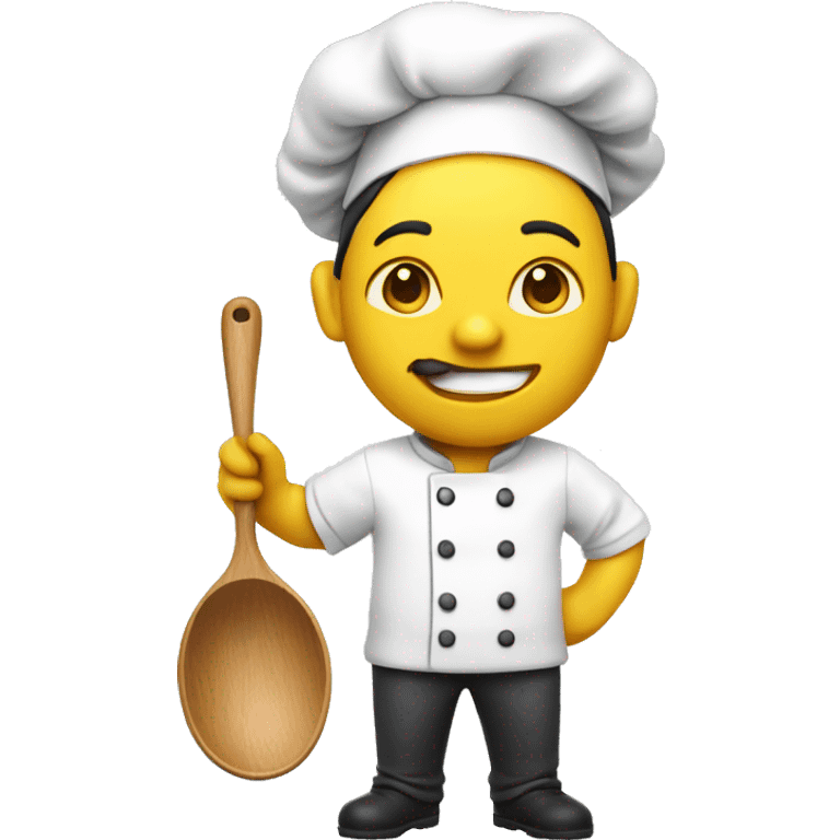 Chef, yellow skin. with a wooden ladle in one hand, a camera in the other hand. emoji