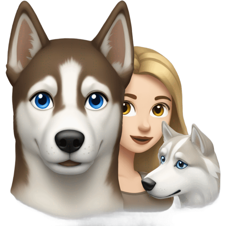 White Woman hair brown and bleus eyes and golden Husky  emoji