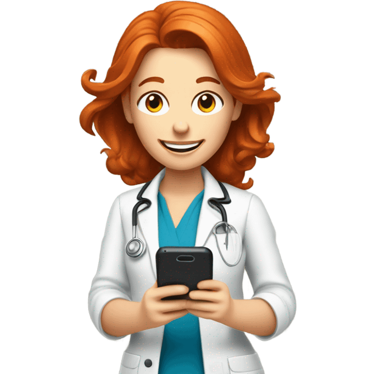 red hair nutritionist texting smartphone emoji