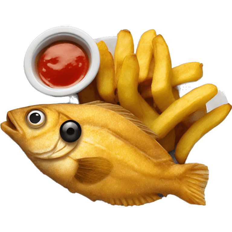 Fried fish with fried plantains, french fries and pikliz emoji