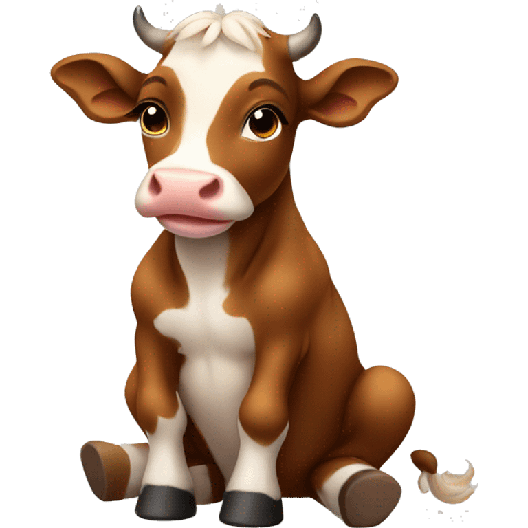 cute brown baby cow sitting up emoji