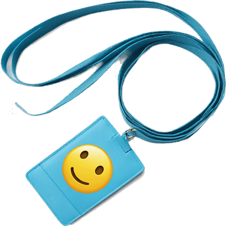 a light blue lanyard with card holder and a smiley face emoji