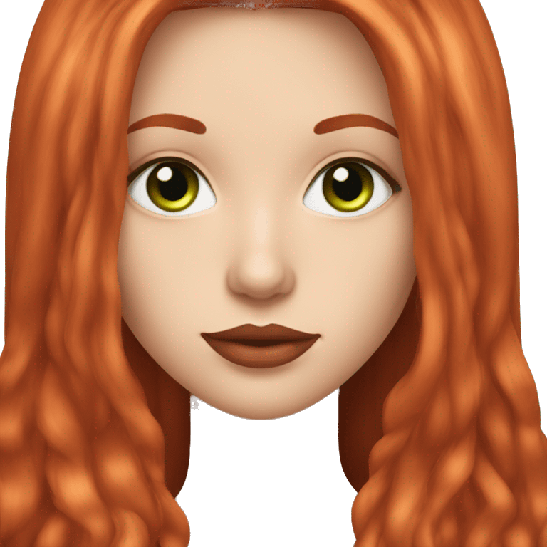 straight long red hair,red lipstick red,green eyes, white skin and a small nose emoji