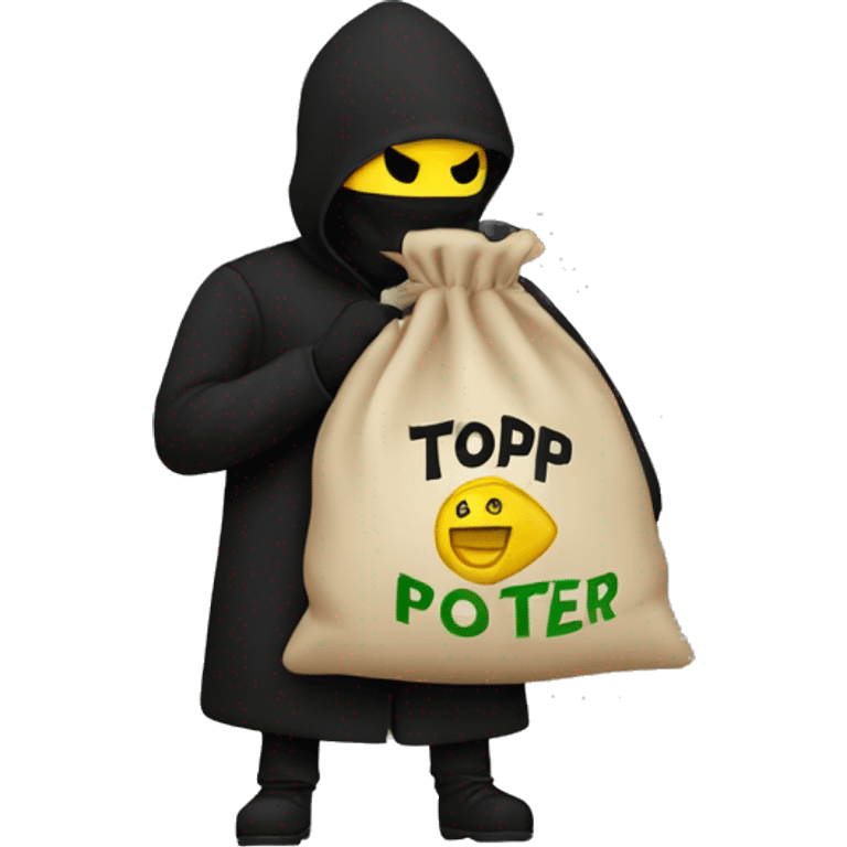 Thief stealing money bag with the word “Toptier” embroidered on it emoji