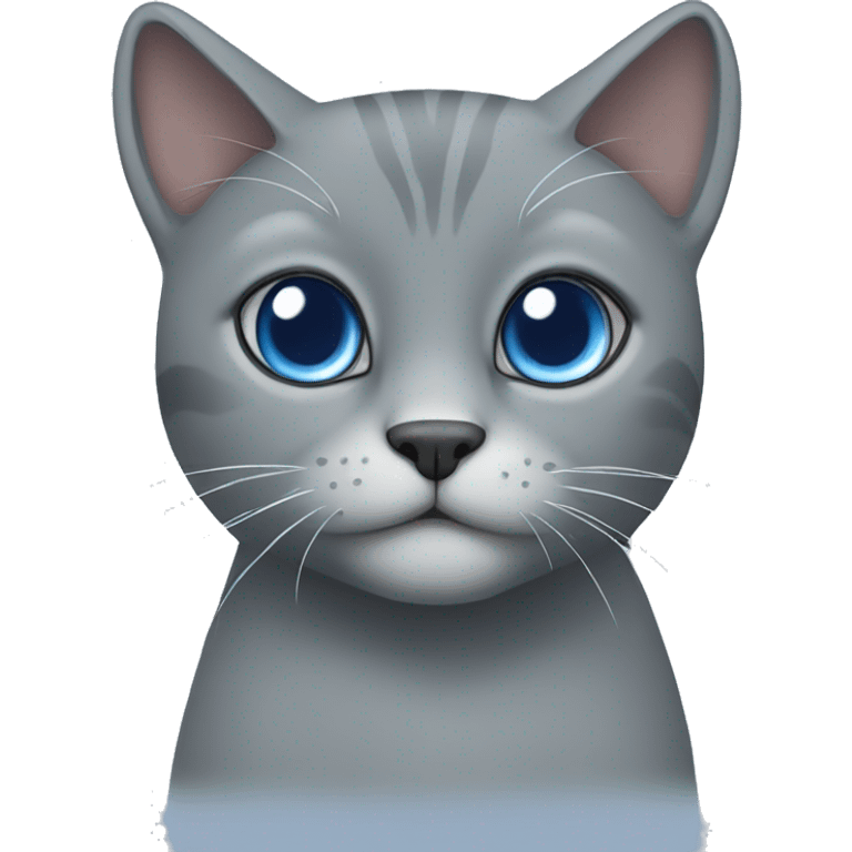 A gray cat with a blue flower emoji