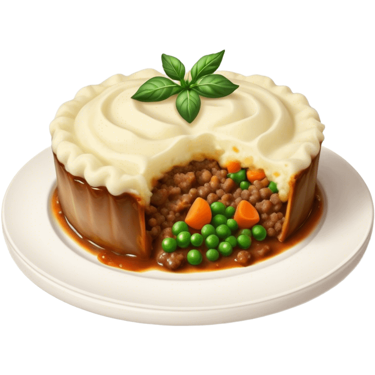 Cinematic Realistic Shepherd's Pie Dish Emoji, depicted with rich, savory minced lamb and vegetable filling topped with creamy mashed potatoes, rendered with exquisite detail and natural warm lighting that highlights its homestyle appeal. emoji