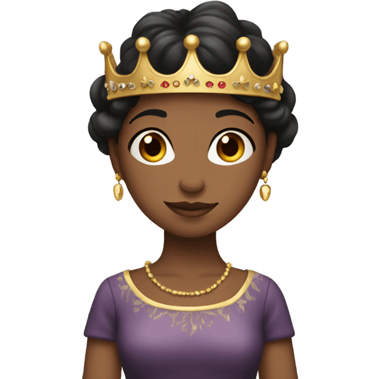 Girl with dark hair wearing a crown seated wearing a dress emoji