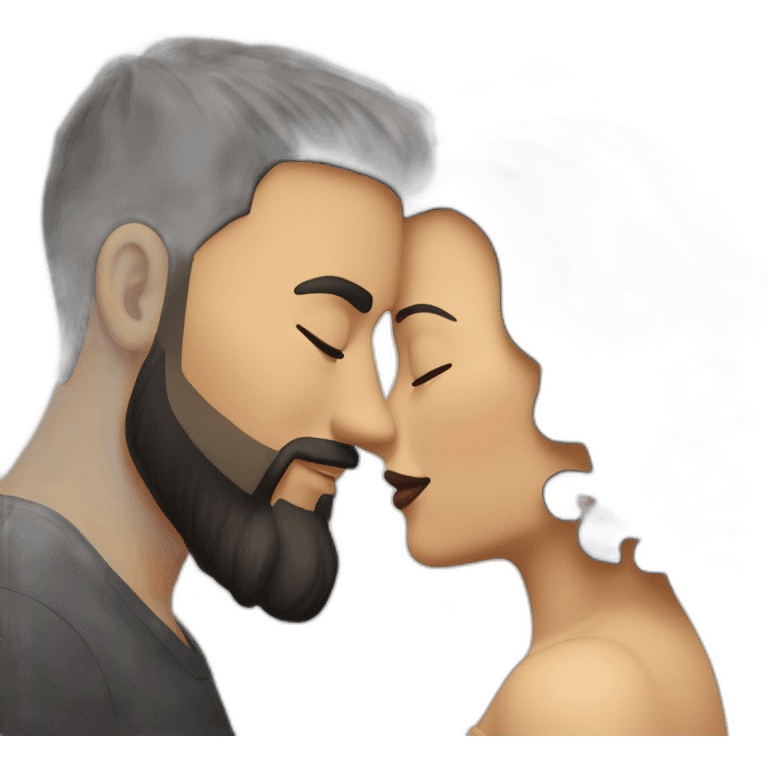 White-man-with-a-smooth-black-hair-cut-fade-and-a-black-beard-kissing-a-white-woman-with-long-brown-waved-hair emoji