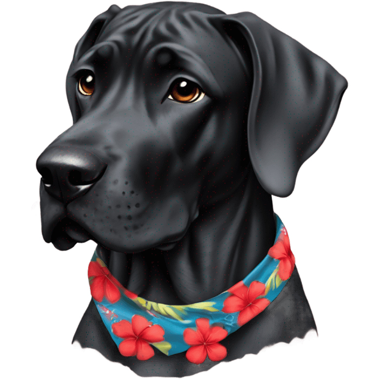 Black Great Dane with Hawaiian bandana red flower  emoji